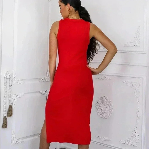 Red side slit midi dress - Picture 7 of 7